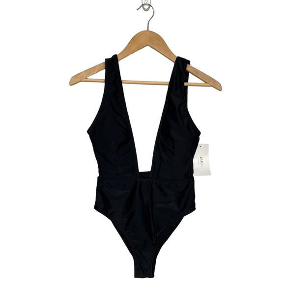 New Zaful Swimsuit Womens S High Cut Plunge Neck One Piece Sexy Black S - Picture 5 of 16